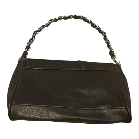 Black Pebbled Leather Mini Shoulder Bag Knot Detail Chain Strap Y2K Clutch (A) - Picture 3 of 10